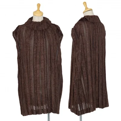 イッセイミヤケ ミーISSEY MIYAKE me ラメシャギーストライプシースルーハイネックワンピース 茶