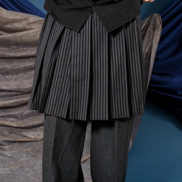 COMME des GARCONS HOMME PLUS Striped Pleats Wrap Skirt K-81873_011