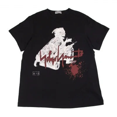 ヨウジヤマモト プールオムYohji Yamamoto POUR HOMME コットン天竺サムライプリントTシャツ 黒