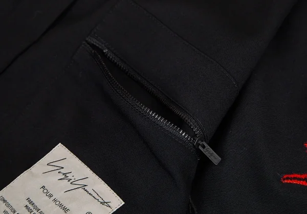 ヨウジヤマモト プールオムYohji Yamamoto POUR HOMME 阪急限定ウールギャババック諸行無常刺繍シャツコート 黒3 K-82015_015