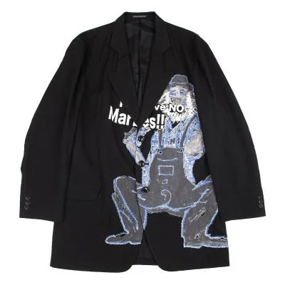 ヨウジヤマモト プールオムYohji Yamamoto POUR HOMME フロントプリント刺繍デザインジャケット