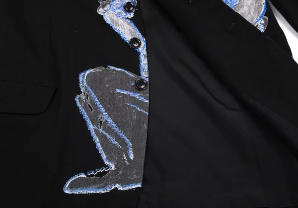 ヨウジヤマモト プールオムYohji Yamamoto POUR HOMME フロントプリント刺繍デザインジャケット 黒4 K-82026_012