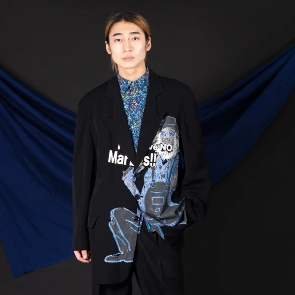 ヨウジヤマモト プールオムYohji Yamamoto POUR HOMME フロントプリント刺繍デザインジャケット 黒4 K-82026_016