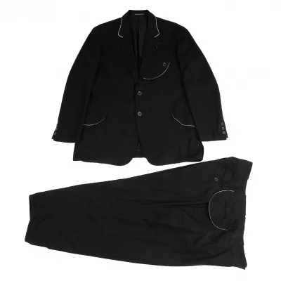 ヨウジヤマモト プールオムYohji Yamamoto POUR HOMME レーヨンギャバセミサークルフラップセットアップスーツ 黒