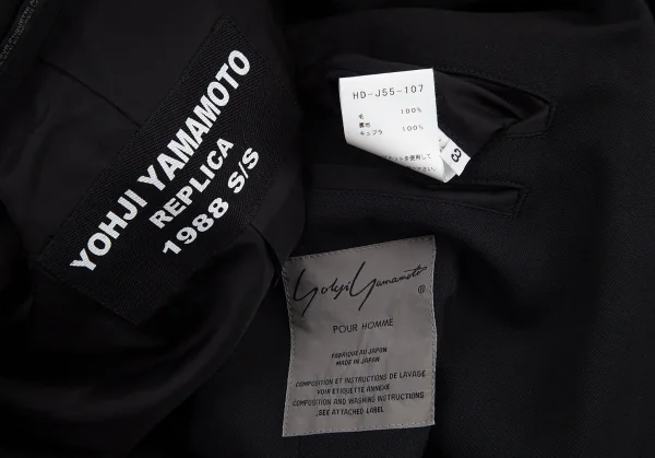 ヨウジヤマモト プールオムYohji Yamamoto POUR HOMME REPLICA 1988S/S 復刻ウールギャバメッシュアイレットロングジャケット 黒3 K-82049_016