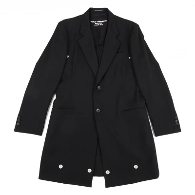 ヨウジヤマモト プールオムYohji Yamamoto POUR HOMME REPLICA 1988S/S 復刻ウールギャバメッシュアイレットロングジャケット 黒