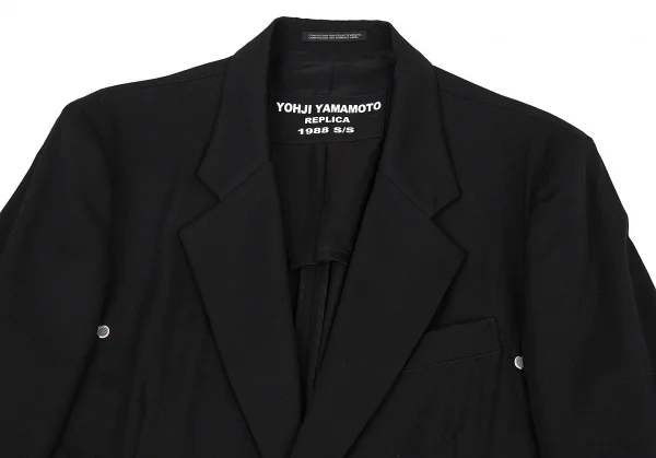 ヨウジヤマモト プールオムYohji Yamamoto POUR HOMME REPLICA 1988S/S 復刻ウールギャバメッシュアイレットロングジャケット 黒3 K-82049_002