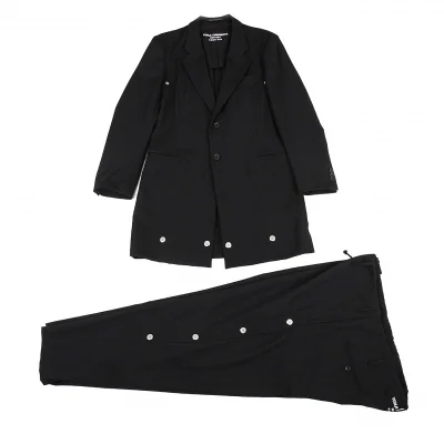 ヨウジヤマモト プールオムYohji Yamamoto POUR HOMME REPLICA 1988S/S 復刻ウールギャバメッシュアイレットセットアップスーツ 黒