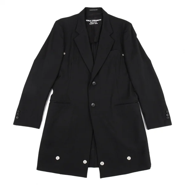 ヨウジヤマモト プールオムYohji Yamamoto POUR HOMME REPLICA 1988S/S 復刻ウールギャバメッシュアイレットセットアップスーツ 黒3 K-82051_002