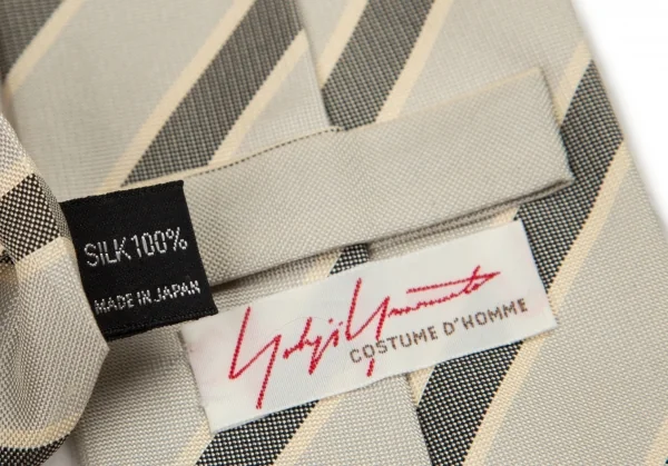 ヨウジヤマモト コスチュームドオムYohji Yamamoto COSTUME D' HOMME シルクレジメンタルストライプネクタイ グレーベージュ K-82077_010