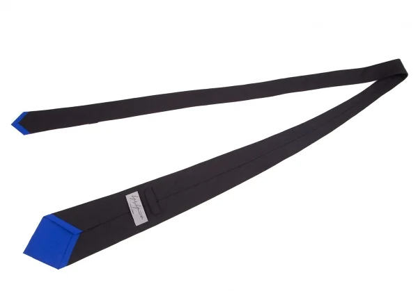 ヨウジヤマモト プールオムYohji Yamamoto POUR HOMME シルクチップ切替バイカラーネクタイ 黒青 K-82085_006