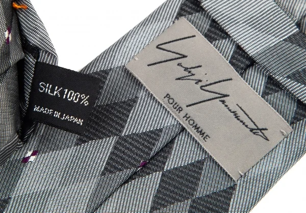 ヨウジヤマモト プールオムYohji Yamamoto POUR HOMME シルクダイヤモンドチェックジャカードネクタイ グレー濃淡 K-82088_010