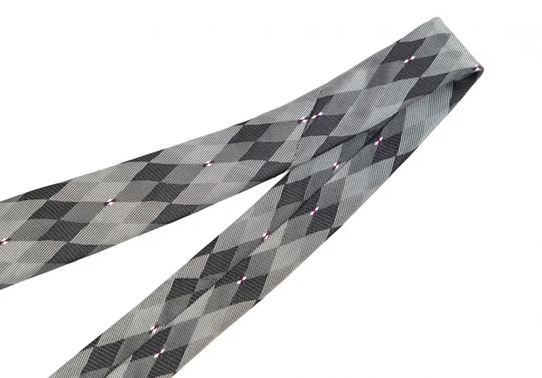 ヨウジヤマモト プールオムYohji Yamamoto POUR HOMME シルクダイヤモンドチェックジャカードネクタイ グレー濃淡 K-82088_003