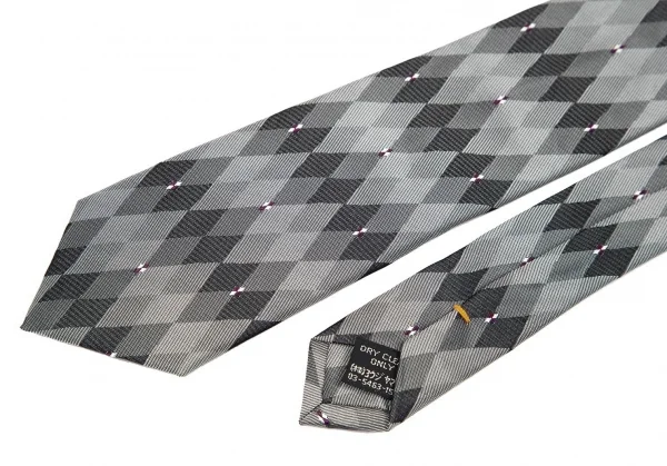 ヨウジヤマモト プールオムYohji Yamamoto POUR HOMME シルクダイヤモンドチェックジャカードネクタイ グレー濃淡 K-82088_004