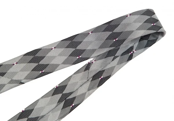 ヨウジヤマモト プールオムYohji Yamamoto POUR HOMME シルクダイヤモンドチェックジャカードネクタイ グレー濃淡 K-82088_007