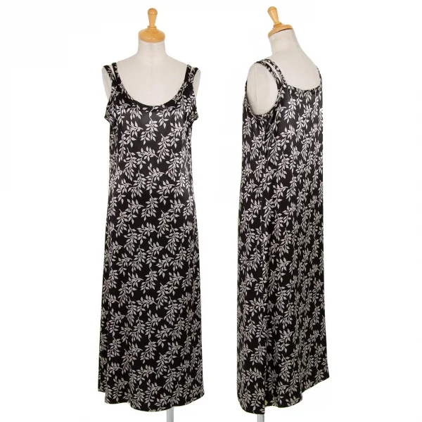 ワイズY's ボタニカルレーヨンノースリーブワンピース 黒グレーM位 K-82140_001