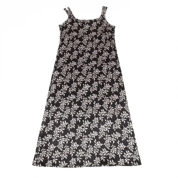 ワイズY's ボタニカルレーヨンノースリーブワンピース 黒グレーM位 K-82140_013