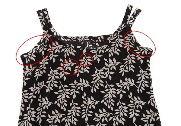 ワイズY's ボタニカルレーヨンノースリーブワンピース 黒グレーM位 K-82140_003