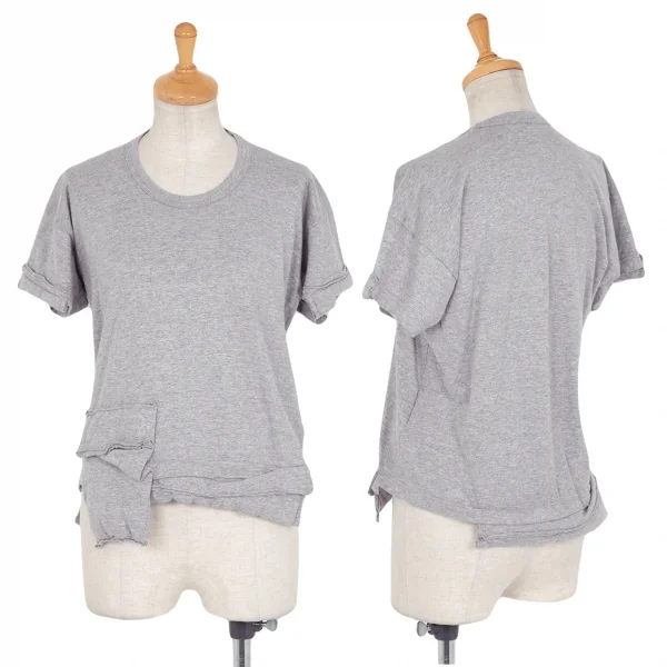 コムデギャルソンCOMME des GARCONS ラメプリント裾中綿切替Tシャツ 杢グレーXS K-82205_001