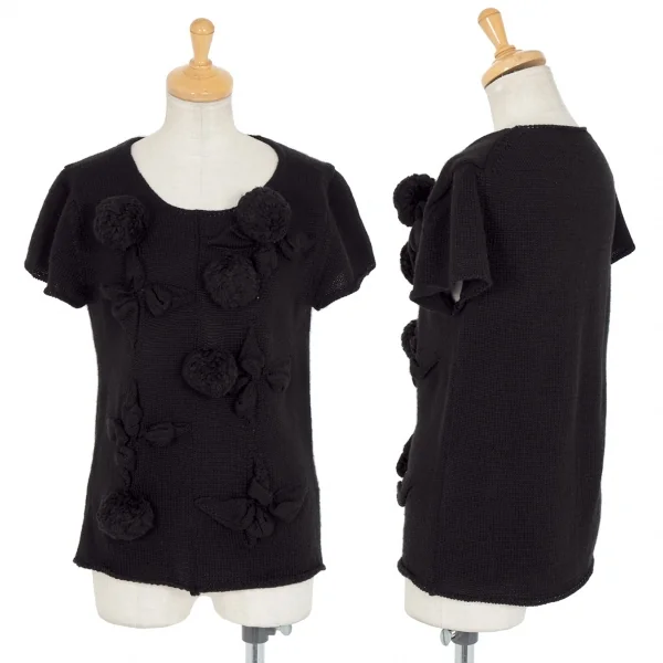 コムデギャルソンCOMME des GARCONS ボンボン装飾半袖ニット 黒S位 K-82209_001