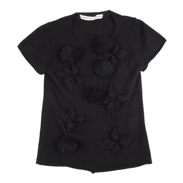 コムデギャルソンCOMME des GARCONS ボンボン装飾半袖ニット 黒S位 K-82209_002