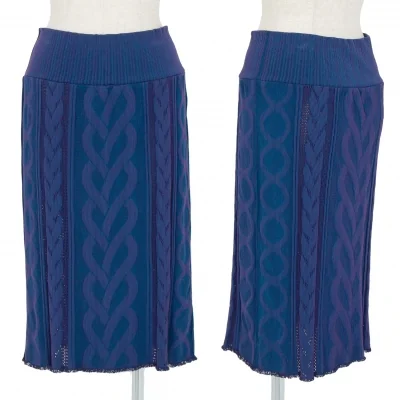 プリーツプリーズエーポックPLEATS PLEASE A-POC ケーブル織りメッシュニットスカート 紫青