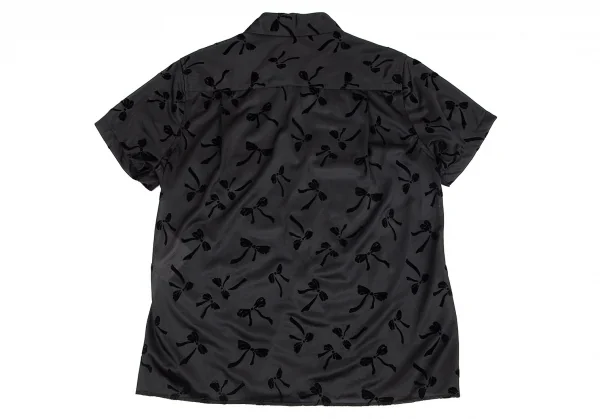 ローブドシャンブル コムデギャルソンrobe de chambre COMME des GARCONS リボンフロッキーポリ半袖ブラウス 黒M位 K-82300_012