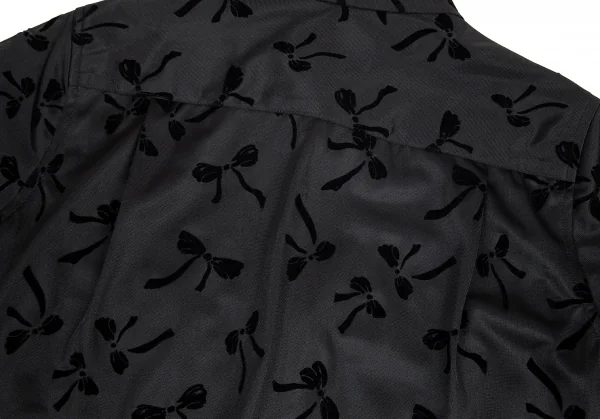 ローブドシャンブル コムデギャルソンrobe de chambre COMME des GARCONS リボンフロッキーポリ半袖ブラウス 黒M位 K-82300_013