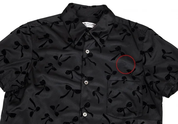 ローブドシャンブル コムデギャルソンrobe de chambre COMME des GARCONS リボンフロッキーポリ半袖ブラウス 黒M位 K-82300_003