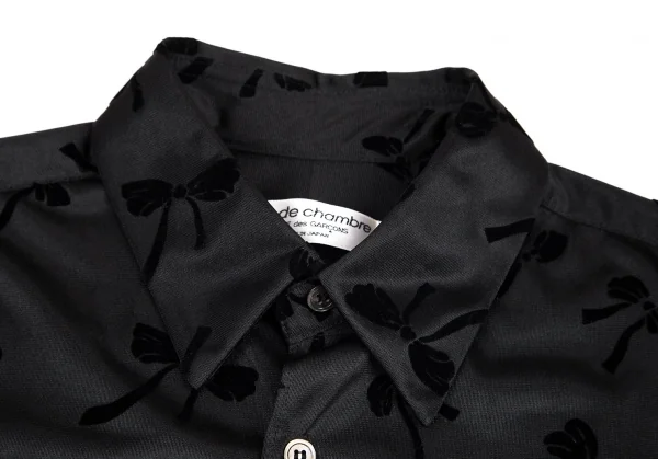 ローブドシャンブル コムデギャルソンrobe de chambre COMME des GARCONS リボンフロッキーポリ半袖ブラウス 黒M位 K-82300_005