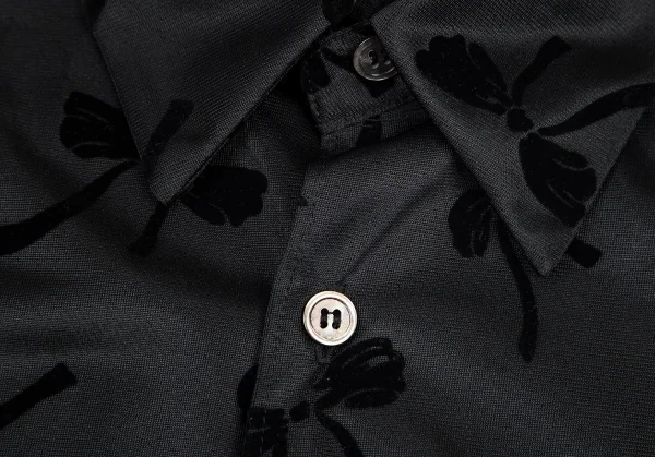 ローブドシャンブル コムデギャルソンrobe de chambre COMME des GARCONS リボンフロッキーポリ半袖ブラウス 黒M位 K-82300_006