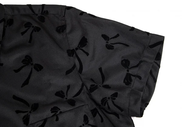 ローブドシャンブル コムデギャルソンrobe de chambre COMME des GARCONS リボンフロッキーポリ半袖ブラウス 黒M位 K-82300_007