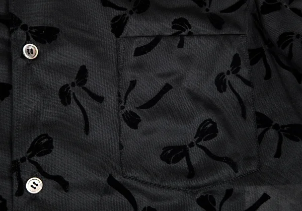 ローブドシャンブル コムデギャルソンrobe de chambre COMME des GARCONS リボンフロッキーポリ半袖ブラウス 黒M位 K-82300_008