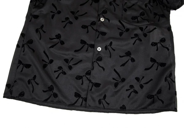 ローブドシャンブル コムデギャルソンrobe de chambre COMME des GARCONS リボンフロッキーポリ半袖ブラウス 黒M位 K-82300_009