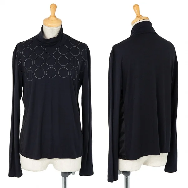 イッセイミヤケ フェットISSEY MIYAKE FETE プリント切替ハイネックカットソー 濃紺黒M位 K-82341_001