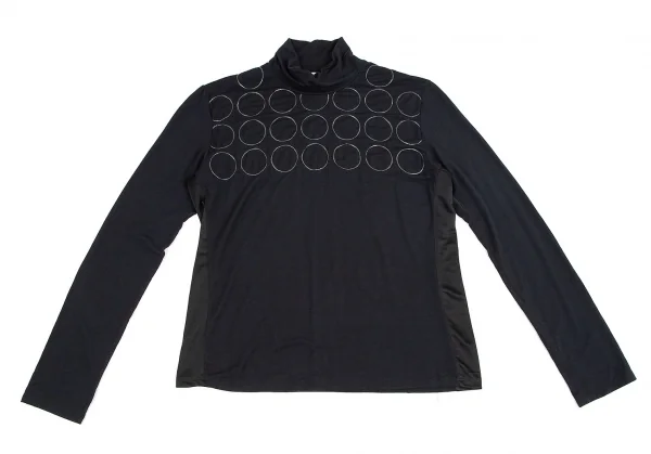 イッセイミヤケ フェットISSEY MIYAKE FETE プリント切替ハイネックカットソー 濃紺黒M位 K-82341_002