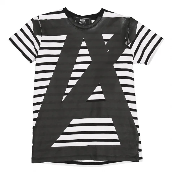 アンシーズンアンリアレイジANSEASON ANREALAGE 顔料ペイントボーダーTシャツ 白黒38 K-82352_001