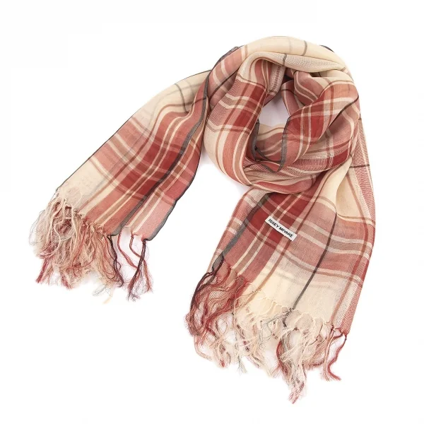 イッセイミヤケISSEY MIYAKE チェックストール ベージュ赤 K-82355_001