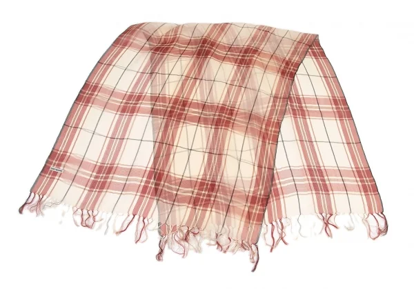 イッセイミヤケISSEY MIYAKE チェックストール ベージュ赤 K-82355_002