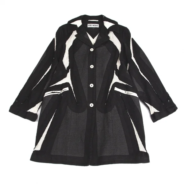イッセイミヤケISSEY MIYAKE プリーツ織り変え幾何学ジャガードジャケット 黒グレー白2 K-82440_002