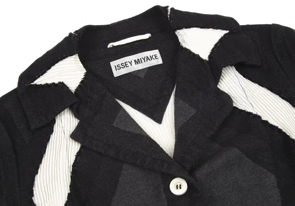 イッセイミヤケISSEY MIYAKE プリーツ織り変え幾何学ジャガードジャケット 黒グレー白2 K-82440_004