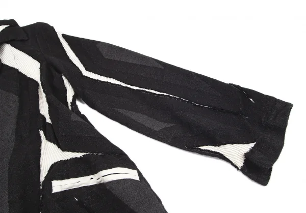 イッセイミヤケISSEY MIYAKE プリーツ織り変え幾何学ジャガードジャケット 黒グレー白2 K-82440_007