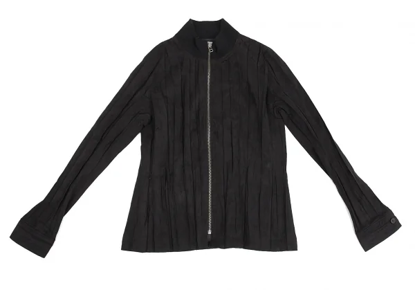 イッセイミヤケ ホワイトレーベルISSEY MIYAKE WHITELABEL フェイクスウェードジップシワプリーツブルゾン 黒3 K-82447_002