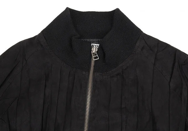 イッセイミヤケ ホワイトレーベルISSEY MIYAKE WHITELABEL フェイクスウェードジップシワプリーツブルゾン 黒3 K-82447_003