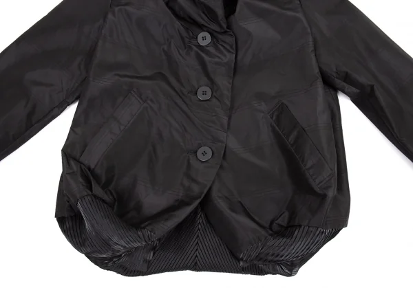 イッセイミヤケ フェットISSEY MIYAKE FETE シルクポリ裏プリーツビッグカラージャケット 黒2 K-82492_008