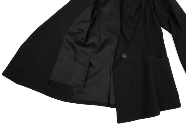 イッセイミヤケ フェットISSEY MIYAKE FETE 刺し子ドビーギャザーラペルロングジャケット 黒3 K-82544_010