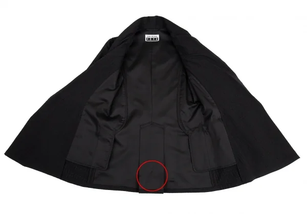 イッセイミヤケ フェットISSEY MIYAKE FETE 刺し子ドビーギャザーラペルロングジャケット 黒3 K-82544_011