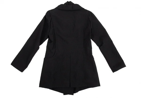 イッセイミヤケ フェットISSEY MIYAKE FETE 刺し子ドビーギャザーラペルロングジャケット 黒3 K-82544_013