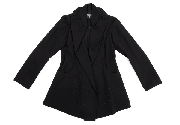 イッセイミヤケ フェットISSEY MIYAKE FETE 刺し子ドビーギャザーラペルロングジャケット 黒3 K-82544_002