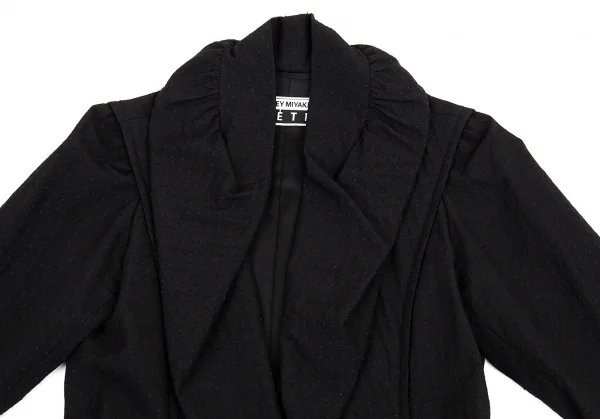 イッセイミヤケ フェットISSEY MIYAKE FETE 刺し子ドビーギャザーラペルロングジャケット 黒3 K-82544_003
